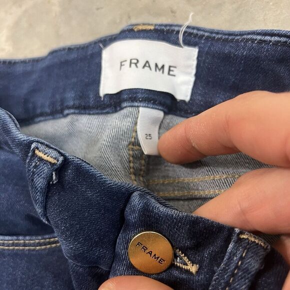 Frame Size 25 Womens Jeans Le Crop Mini Boot Mid Rise Stretch Raw Hem Med Wash - Picture 6 of 9